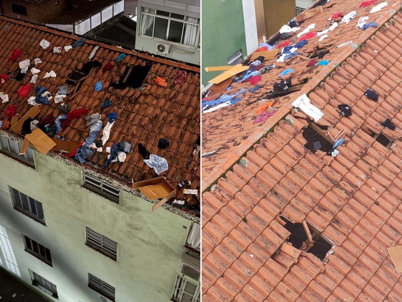 homem-arremessa-objetos-do-15o-andar-durante-briga-de-casal-e-destroi-telhado-de-condominio;-video